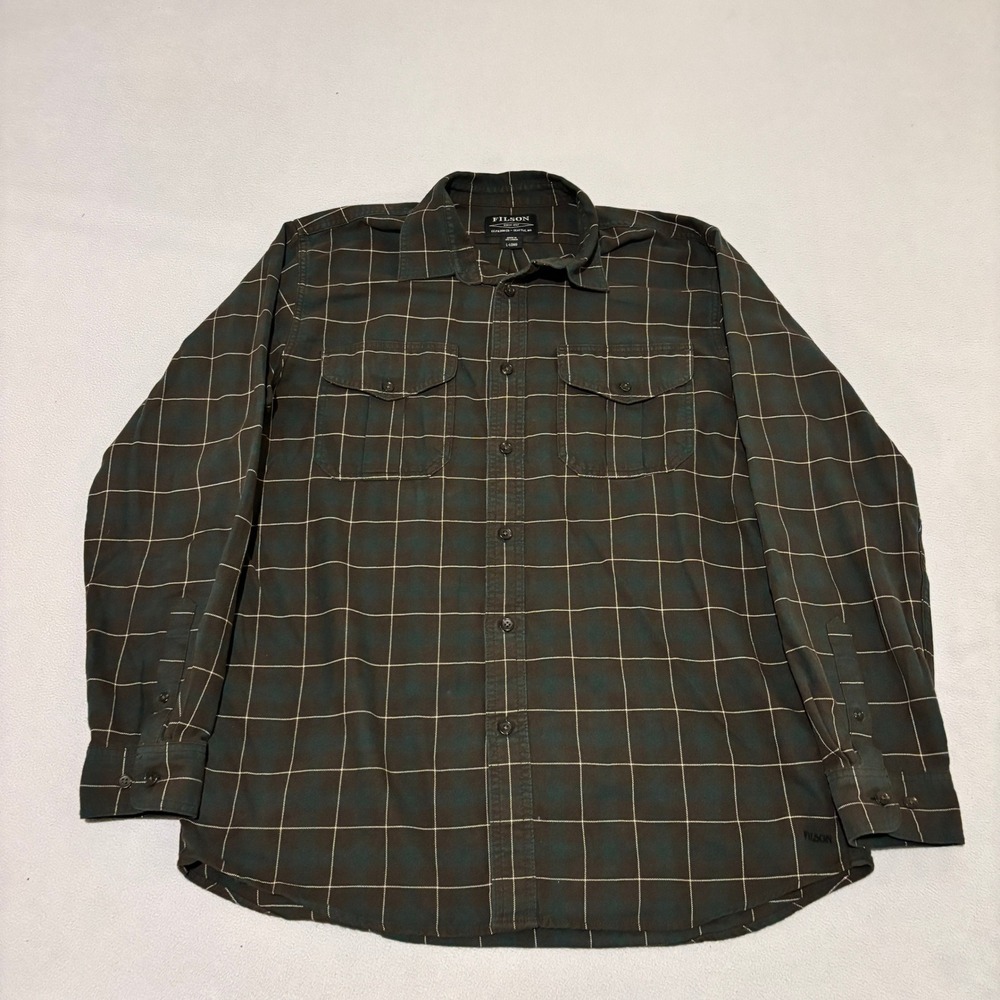 Filson Mens Windowpane Plaid Button Down Shirt Brown Green Large Long 
Spring